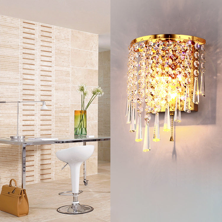 Moderne Luxus Halbrunde Achteck Perlen Edelstahl Kristall 1-Licht Wand Sconce Lampe Für Wohnzimmer