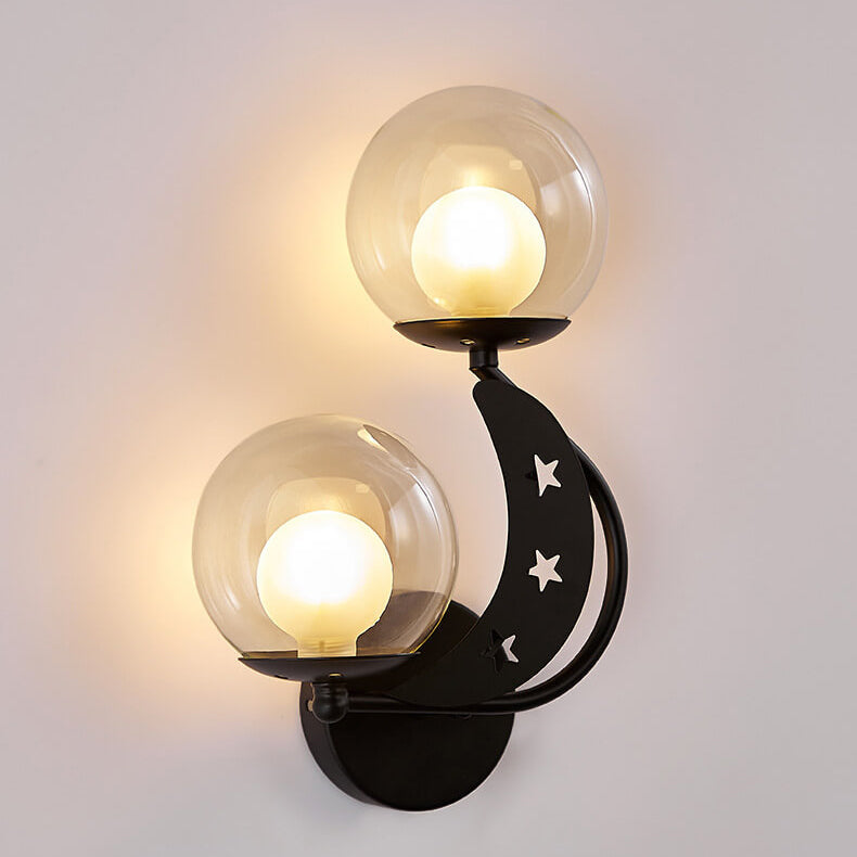 Frendorf | Asterovia DuoGlow Wandleuchte | Nordisches Design | Glas-Kugelschirme | 2-flammig | Mond- & Sternenmotiv