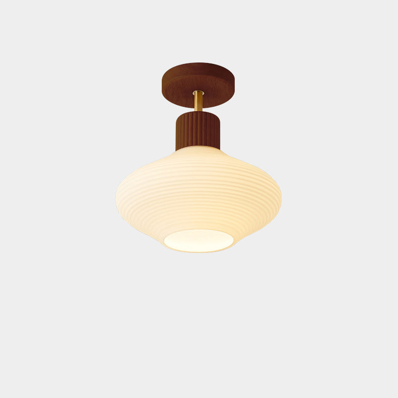 Frendorf | GlowLoom Nordic Oval Deckenleuchte | Holzstreifen Glasdesign | Halbrunde LED Lampe | Moderne Beleuchtung