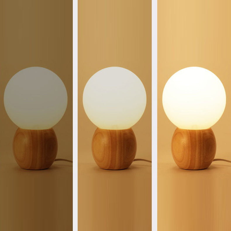 Frendorf | LuxeSphere Scandinavian Tischlampe | Holzsockel | Orb Glas-Design | Perfekt für Schlafzimmer & Wohnzimmer | Stimmungslicht