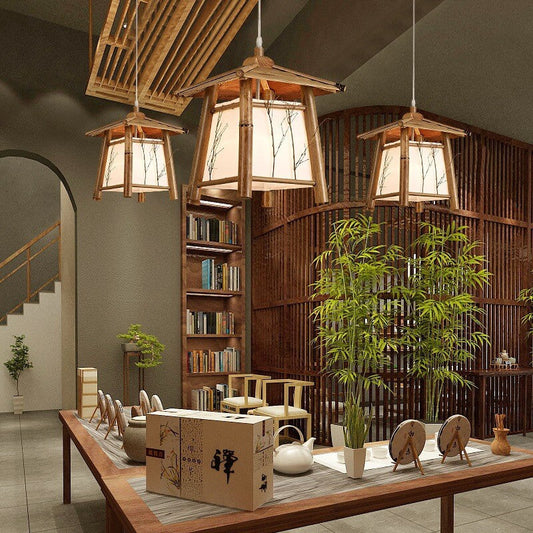 Frendorf | ZenLoom Japanische Bambus Pendelleuchte | Rustikales Design | Handgewebt | Natürliche Beleuchtung für Zuhause