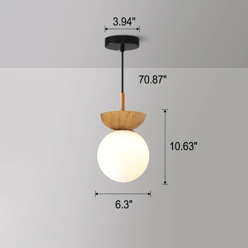 Frendorf | LumiHaus Deckenleuchte Holz | Japanisch-Nordisches Design | Glas Kugel | Warmes Stimmungslicht