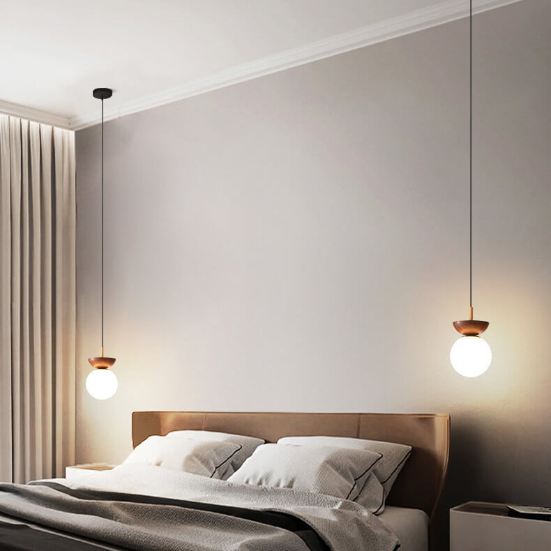 Frendorf | LumiHaus Deckenleuchte Holz | Japanisch-Nordisches Design | Glas Kugel | Warmes Stimmungslicht