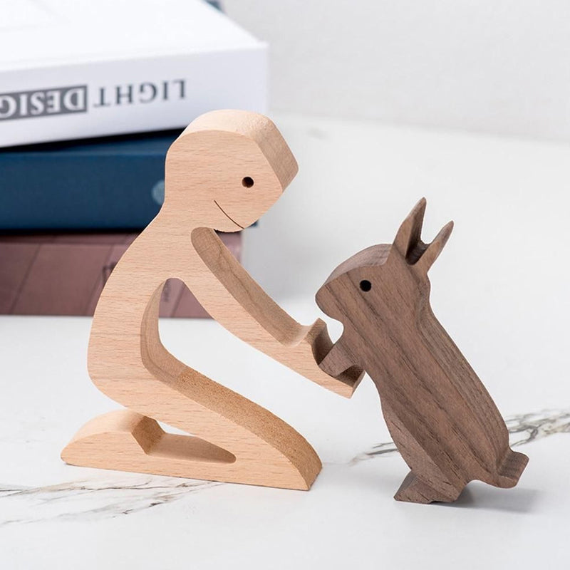 Frendorf | Geschenk für Tierliebhaber - Holzskulptur Tischornamente - Die Liebe zwischen Ihnen und Ihrem pelzigen Freund