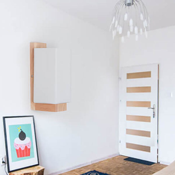 Moderner minimalistischer Massivholz Quadrat Glas Säulen 1-Lampe Wand sconces Leuchte