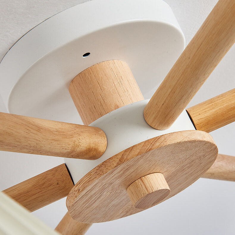 Frendorf | LumiPlea Nordic Holz Deckenleuchte | Plissee-Schirm | 3/6/8-Licht Halbrunde Deckenlampe