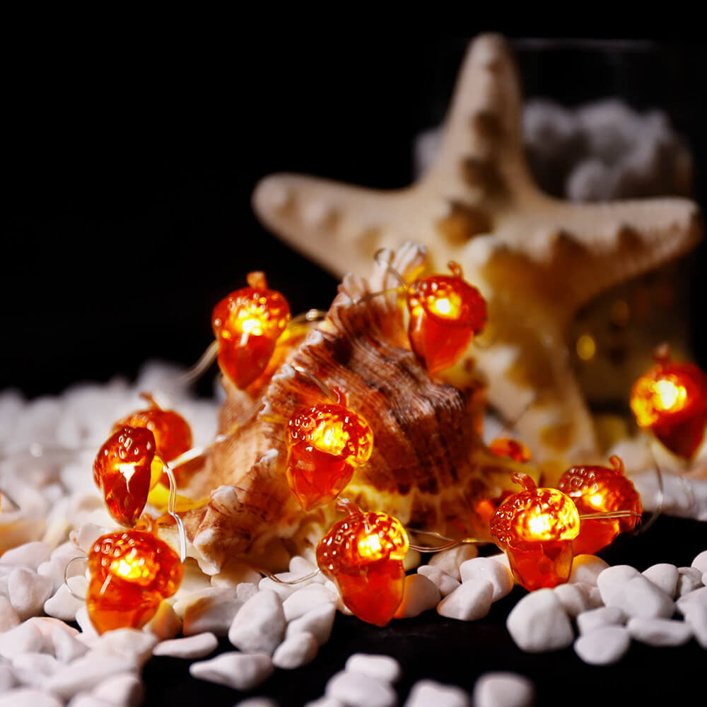 Moderne Erntedankfest Ahorn Eichel Kürbis Dekoration 30 LED Lichterkette