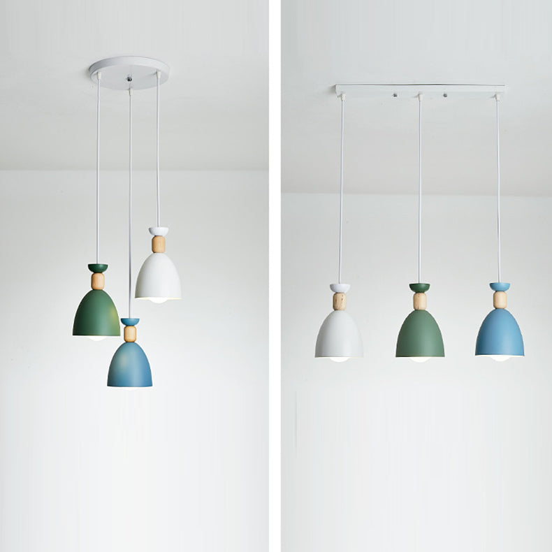 Modern Minimalist Runde Kegel Eisen Holz 1/3 Licht Insel Licht Kronleuchter für Esszimmer