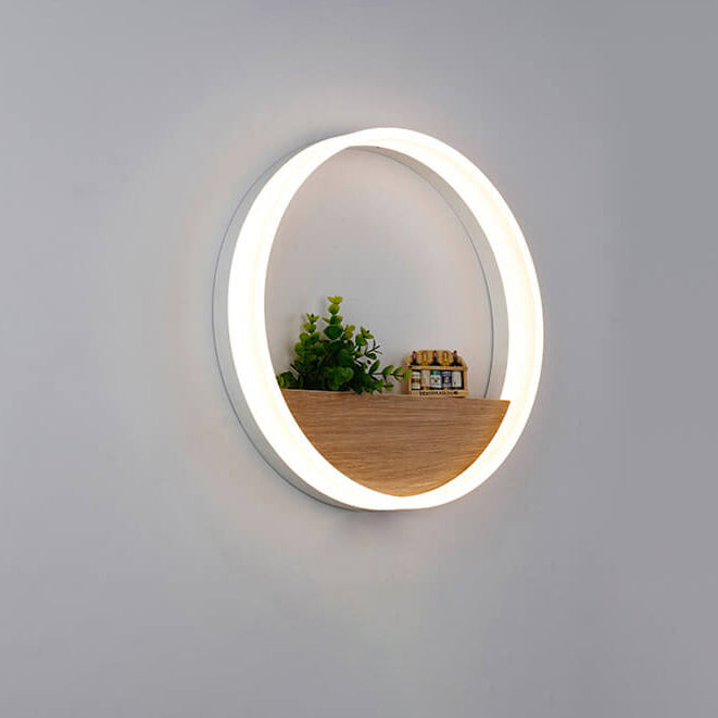 Frendorf | Lumoshelf LED Wandleuchte | Massivholz mit Ablage | Runde Wandlampe | Warm- & Weißlicht