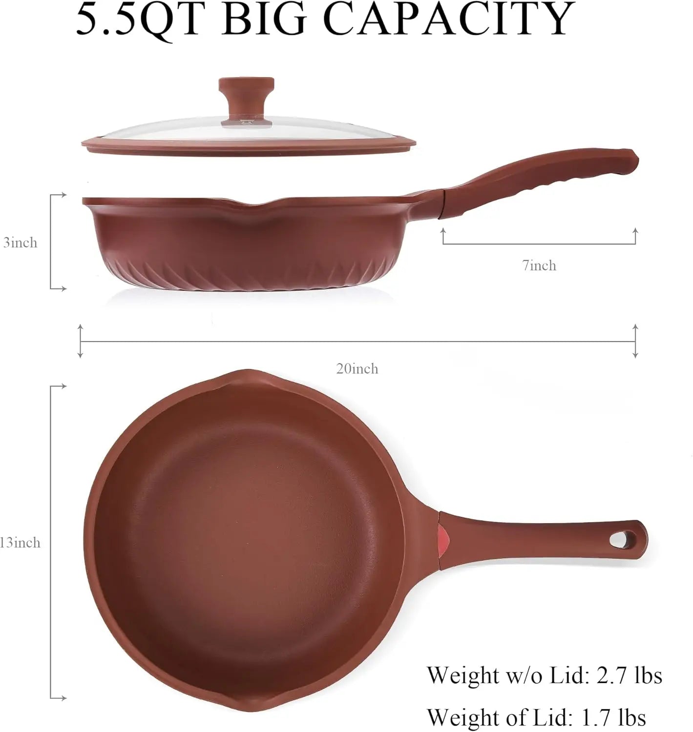 Frendorf | 30 cm Antihaft-Toxin-frei Keramik-Deep-Frying-Pfanne mit Deckel Kochgeschirr
