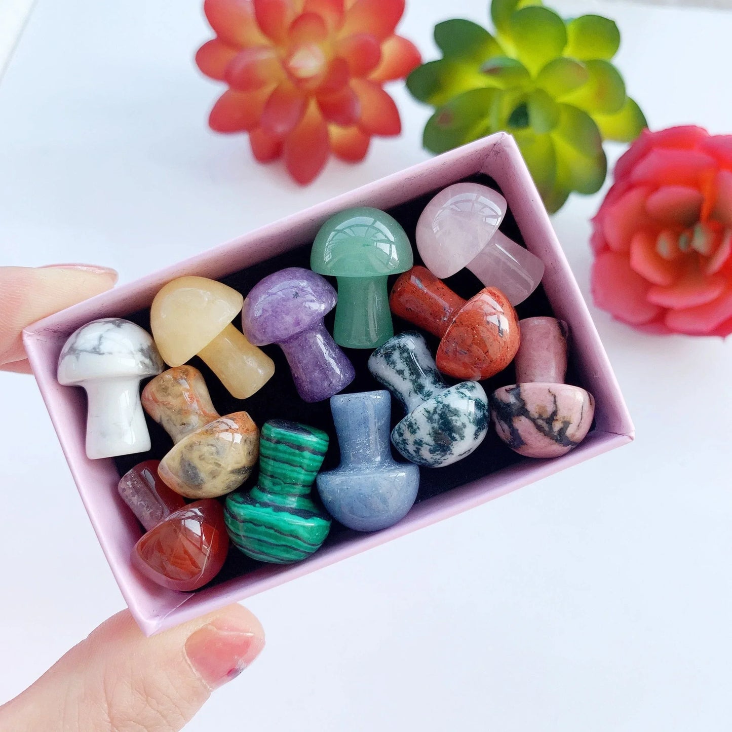 Frendorf | 12pc Natürliche Kristall Mini Pilz Geschenkbox