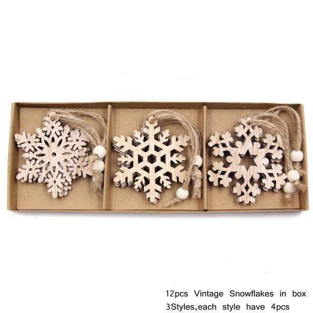 Frendorf | 12 Stück Vintage Holz Schneeflocke Weihnachtsbaum Dekor
