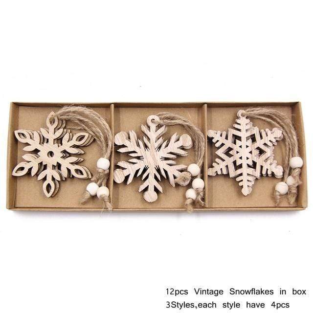 Frendorf | 12 Stück Vintage Holz Schneeflocke Weihnachtsbaum Dekor