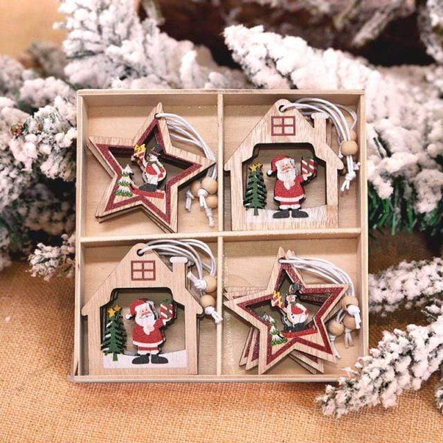 Frendorf | 12pcs Holz Weihnachtsbaum Anhänger Set