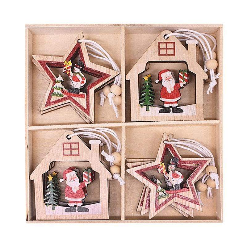 Frendorf | 12pcs Holz Weihnachtsbaum Anhänger Set
