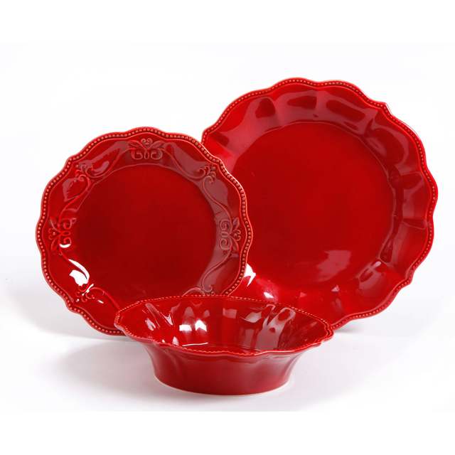 Frendorf | 12 Stück Essgeschirr Set Denim Keramikteller Serviergeschirr Sets