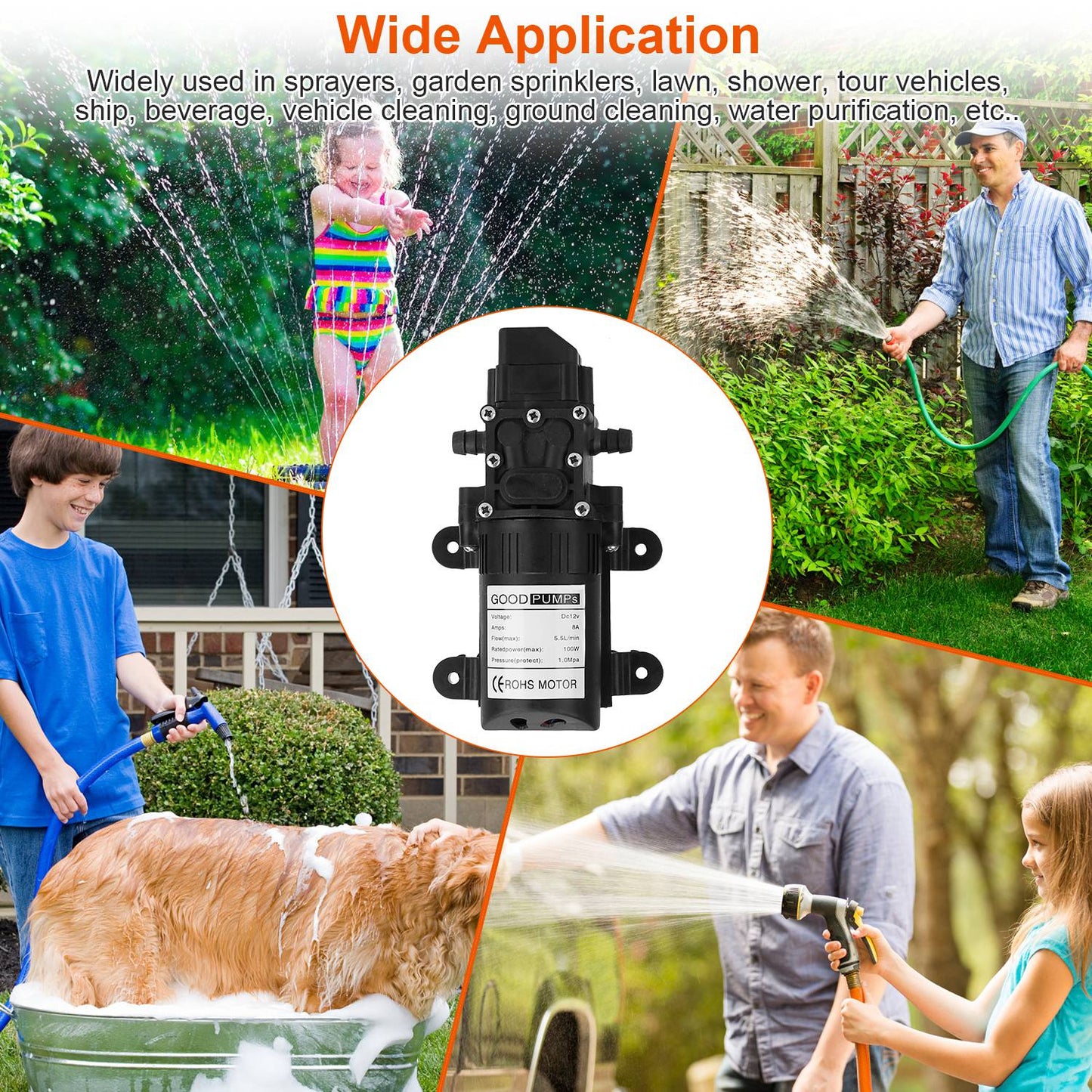 Frendorf | 12V Wasserpumpe mit 2 Schlauchschellen 123PSI selbstansaugende Spritzpumpe