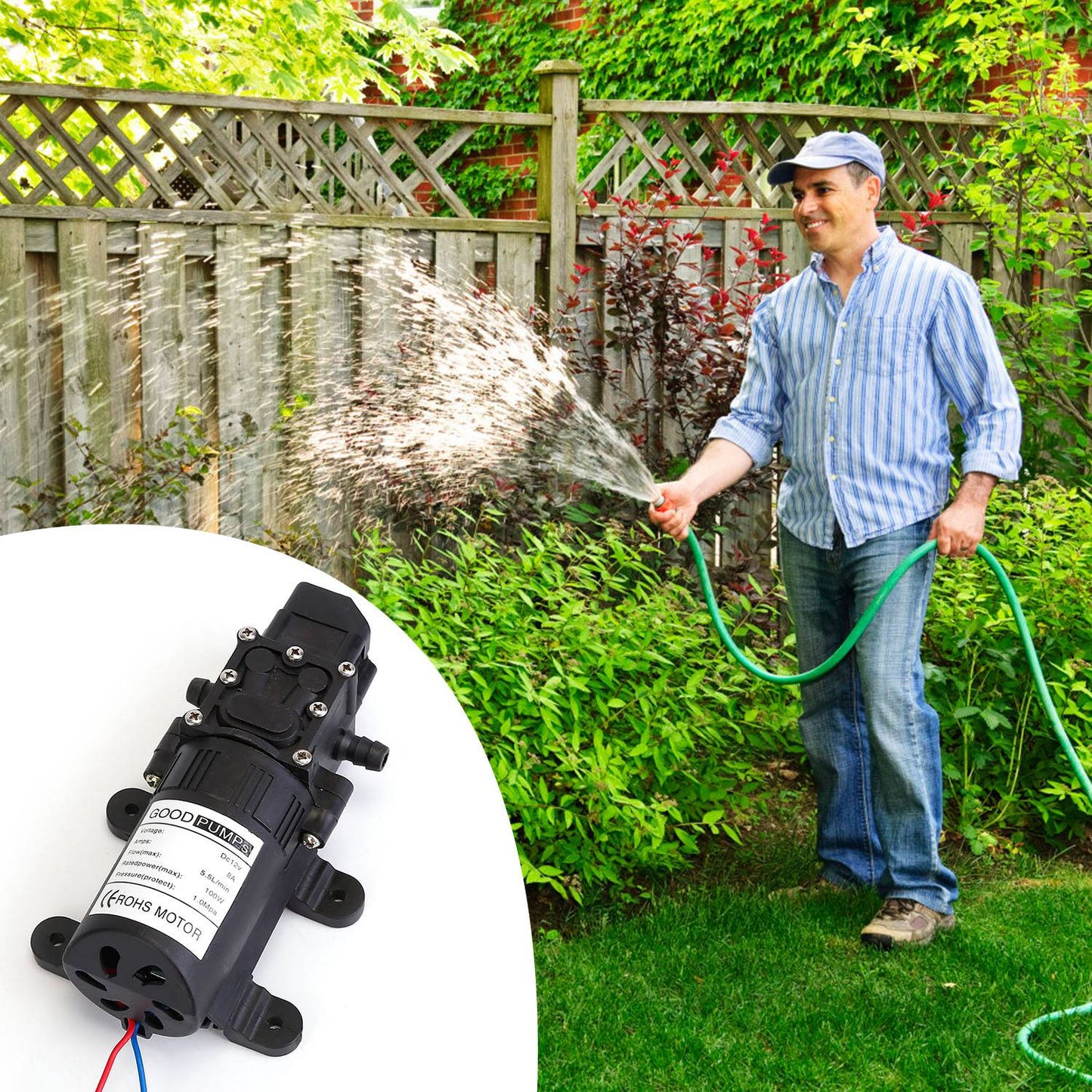 Frendorf | 12V Wasserpumpe mit 2 Schlauchschellen 123PSI selbstansaugende Spritzpumpe