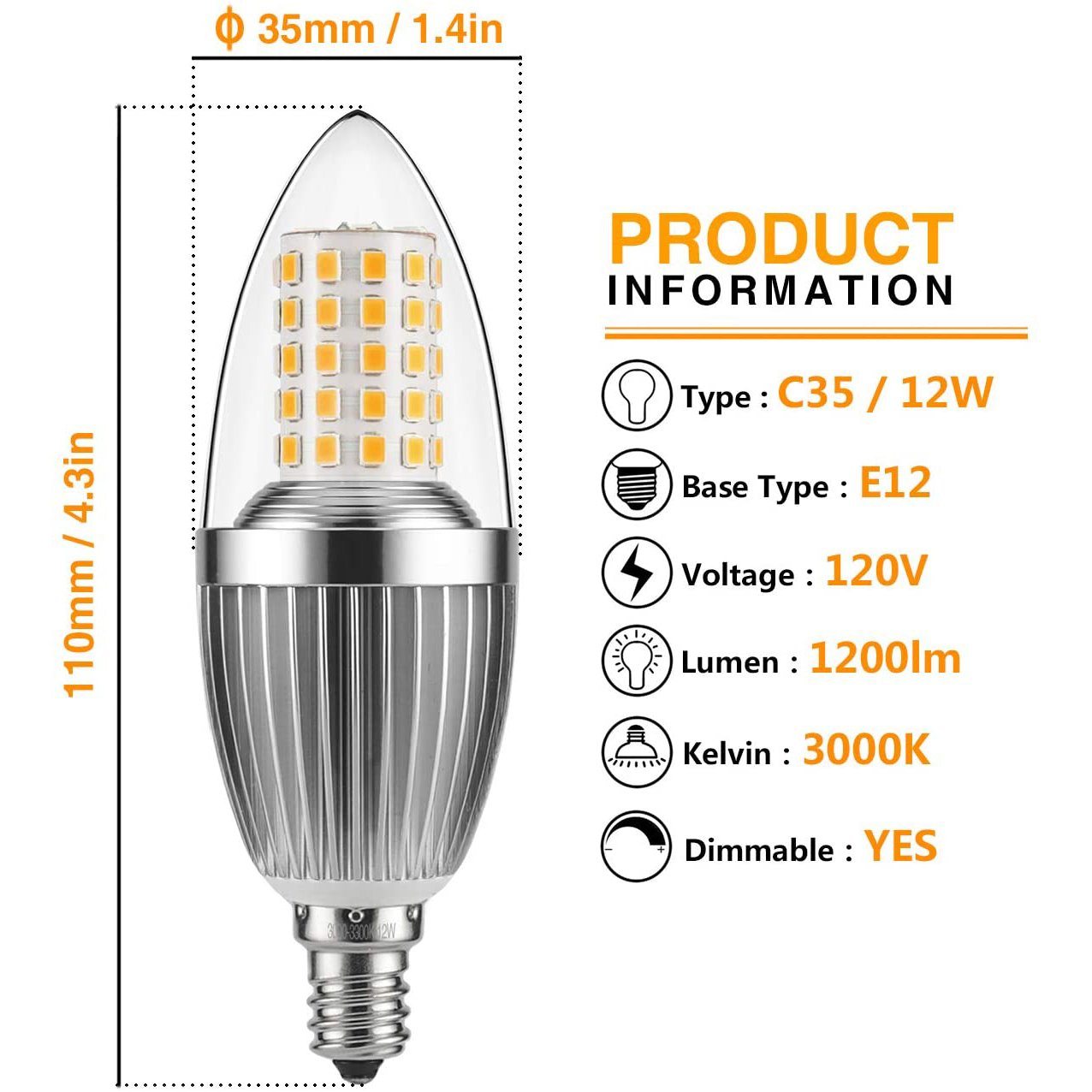 Frendorf | 12W LED Leuchterbirne Nicht Dimmbar 100-Watt Glühbirnen Äquivalent