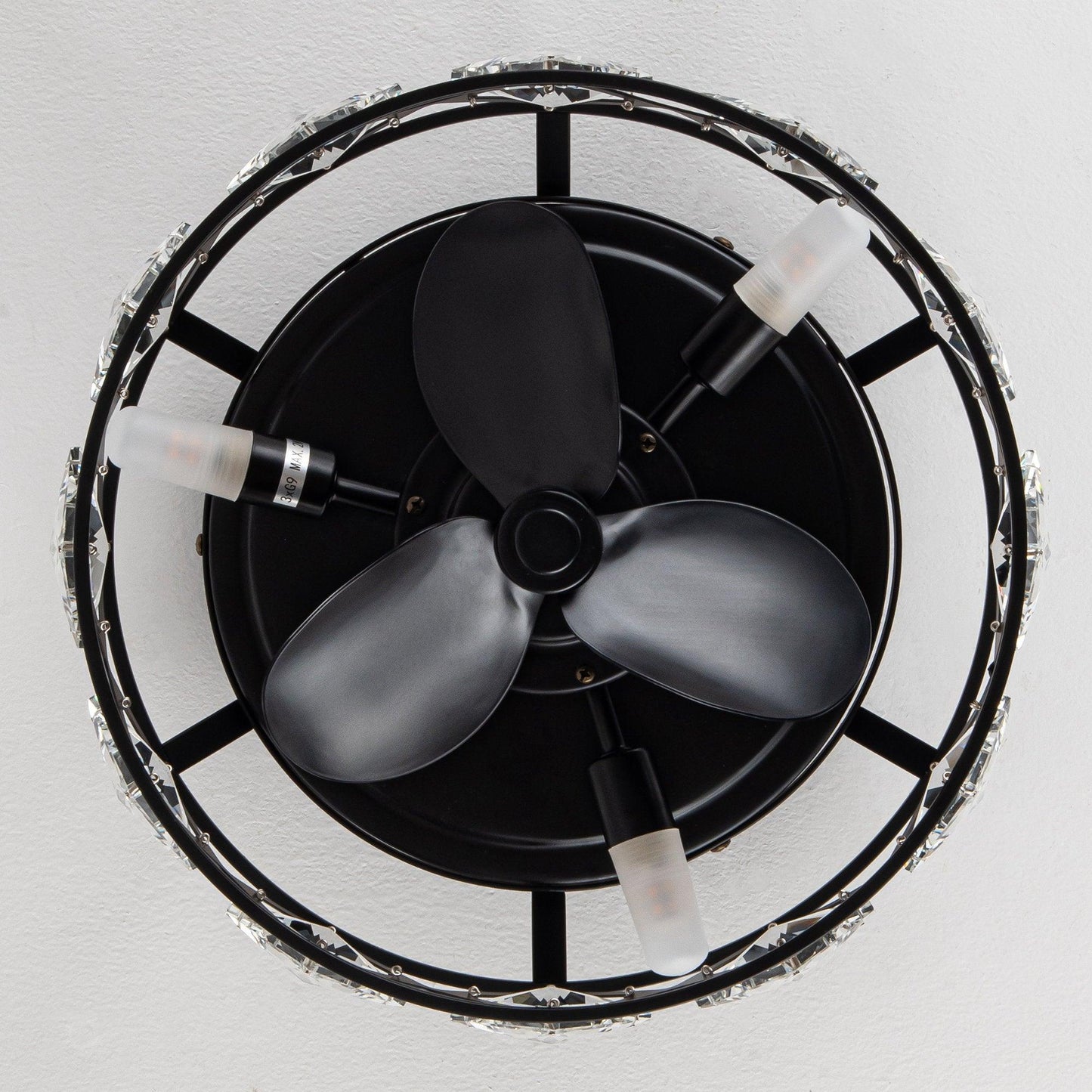 13" Srinager Modern DC Motor Flush Mount Reversible Crystal Deckenventilator mit Beleuchtung und Fernbedienung