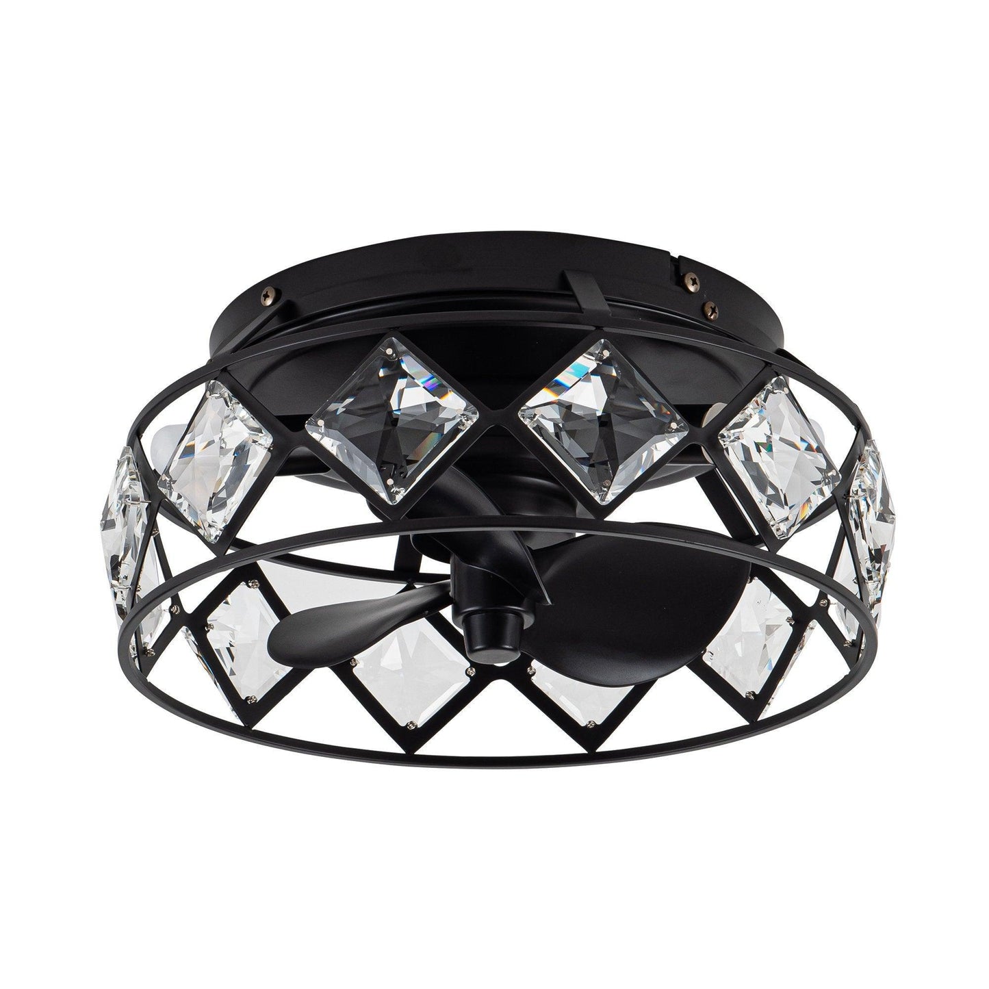 13" Srinager Modern DC Motor Flush Mount Reversible Crystal Deckenventilator mit Beleuchtung und Fernbedienung
