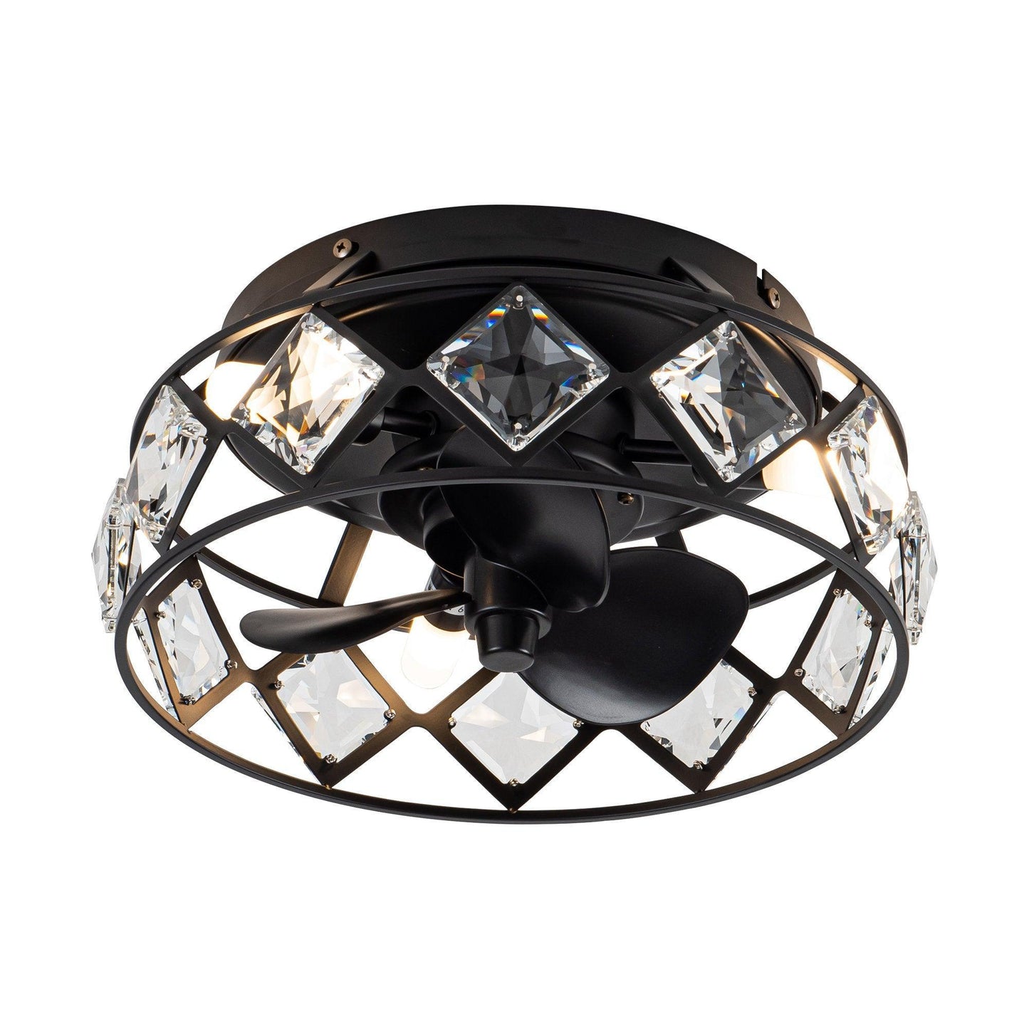13" Srinager Modern DC Motor Flush Mount Reversible Crystal Deckenventilator mit Beleuchtung und Fernbedienung