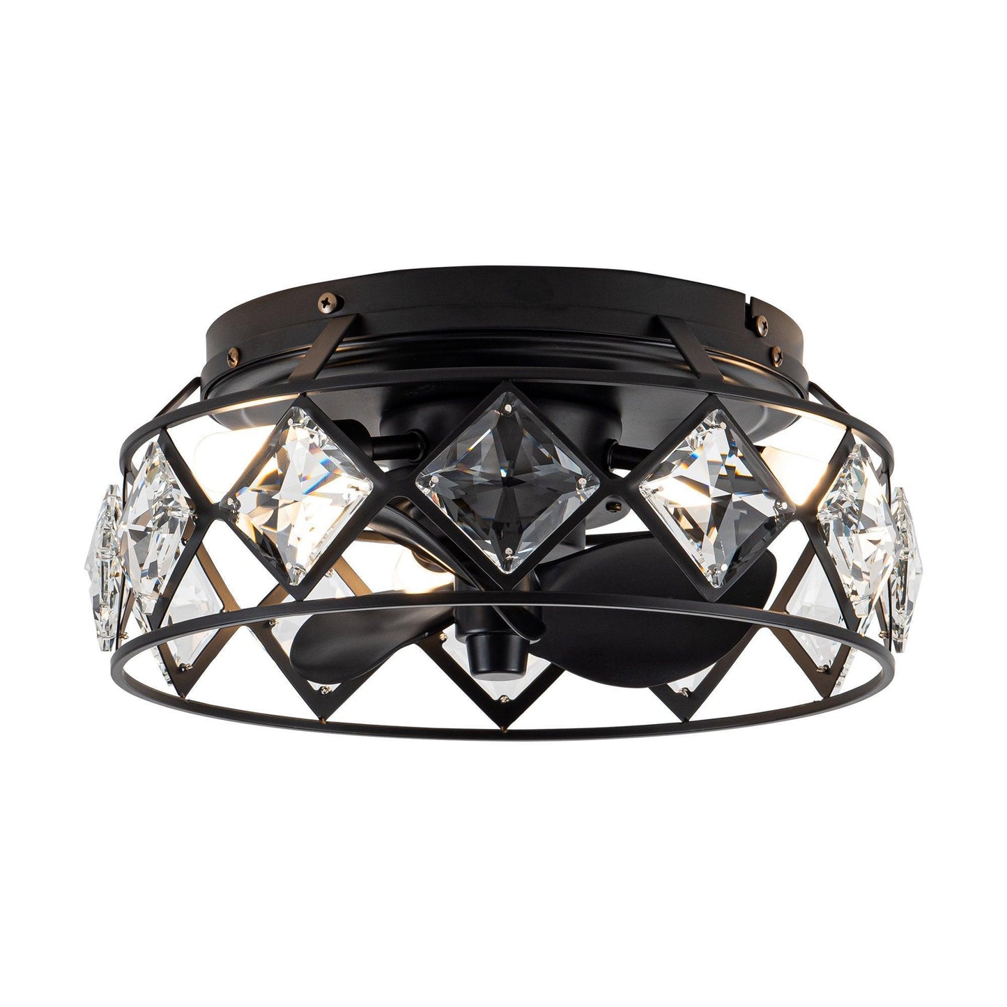 13" Srinager Modern DC Motor Flush Mount Reversible Crystal Deckenventilator mit Beleuchtung und Fernbedienung