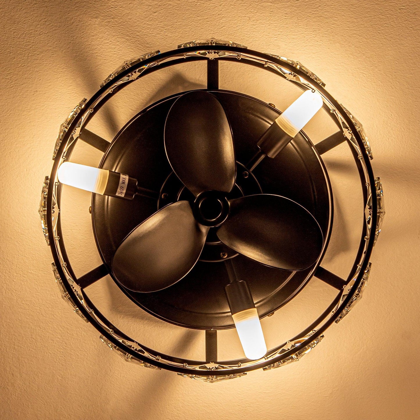 13" Srinager Modern DC Motor Flush Mount Reversible Crystal Deckenventilator mit Beleuchtung und Fernbedienung