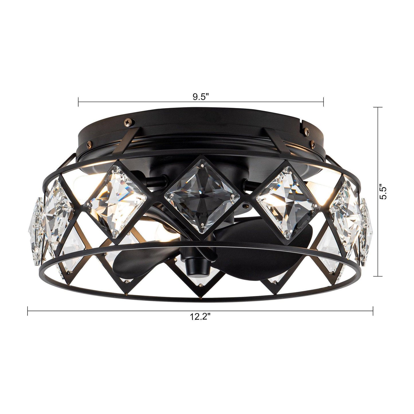 13" Srinager Modern DC Motor Flush Mount Reversible Crystal Deckenventilator mit Beleuchtung und Fernbedienung