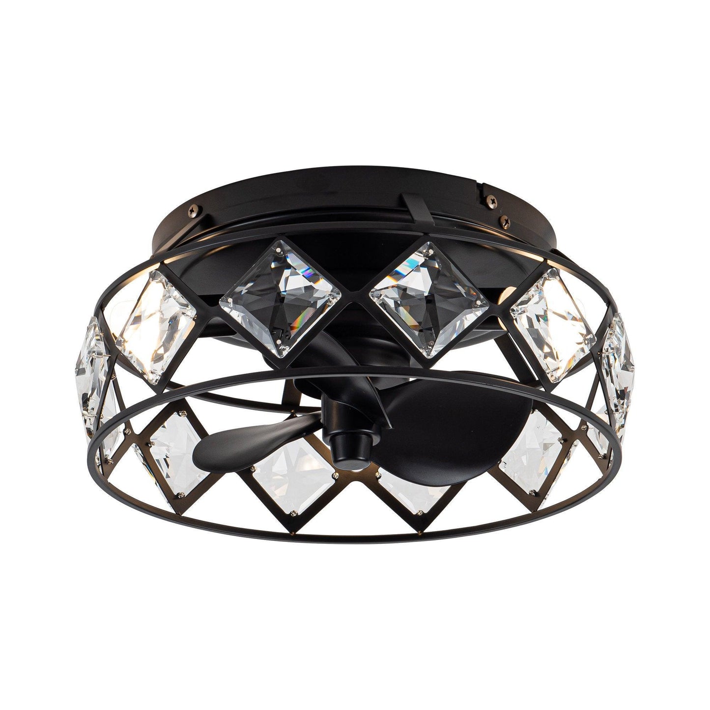 13" Srinager Modern DC Motor Flush Mount Reversible Crystal Deckenventilator mit Beleuchtung und Fernbedienung