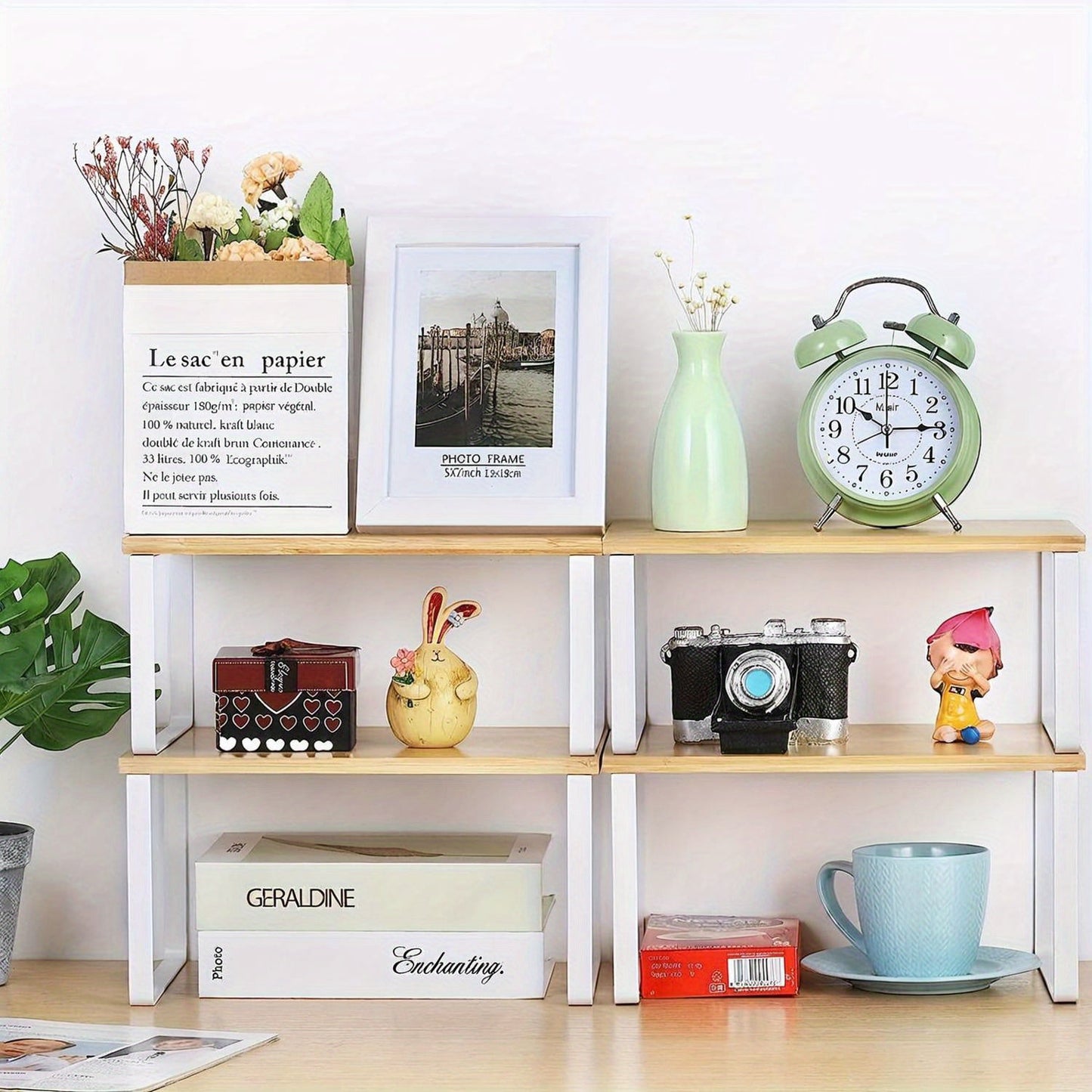 Frendorf | 2-teilige verstellbare Bambus-Aufbewahrungsregale – stilvoll und platzsparend für den Kleiderschrank oder die Arbeitsfläche