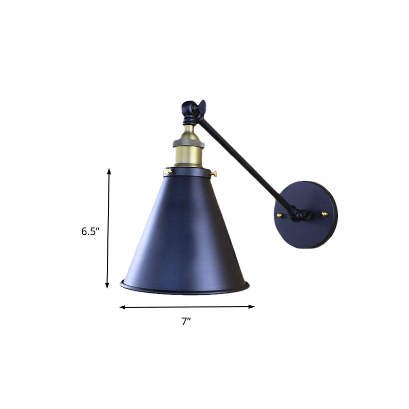 Frendorf | Schwarze Finish Kegelförmige Wandlampe Retro Stylisch Metall 1 Kopf Korridor Wandbeleuchtung, 2 Packs