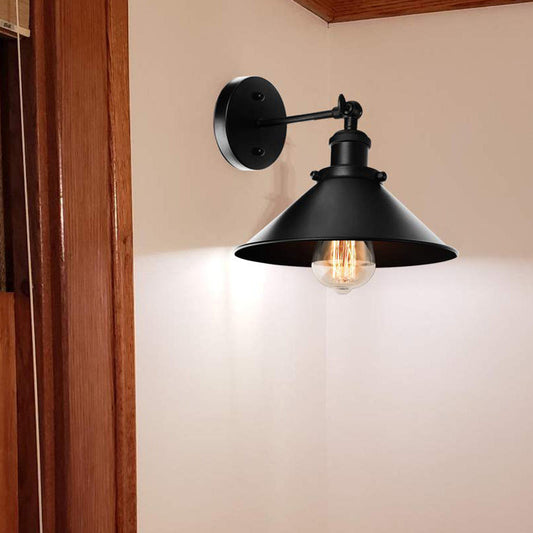 Frendorf | Metallic Conische Wandlamp Licht Loftstijl 1 Licht Woonkamer Verstelbare Wandmontage Licht in Zwart, 2 Pakketten