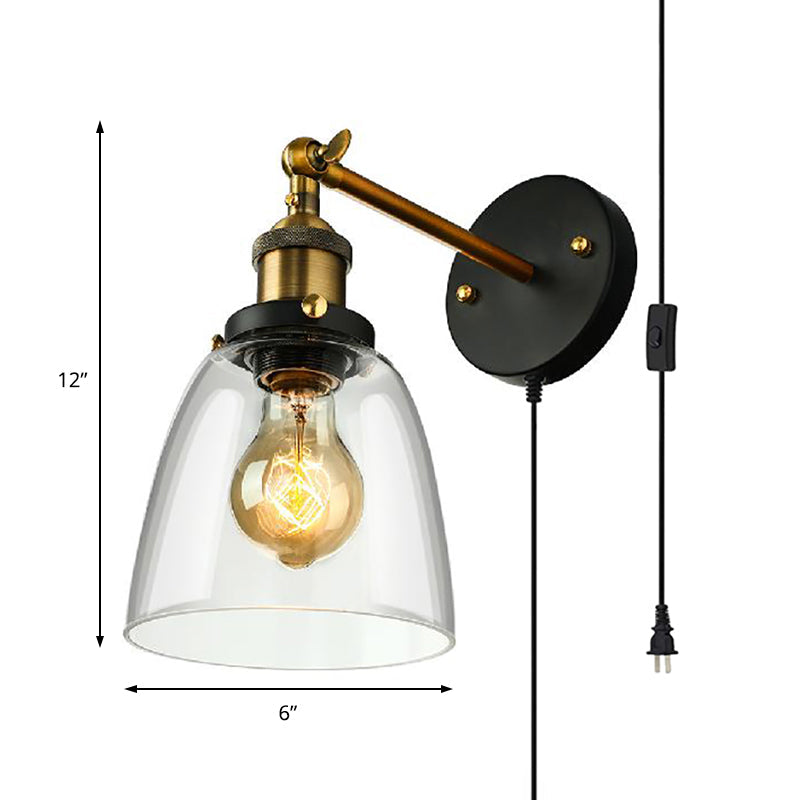 Frendorf | Tapered Schlafzimmer Wandleuchte Licht Einrichtung Rustikal Klarglas 1 Licht Schwarz Wandlampe mit Stecker-Kabel