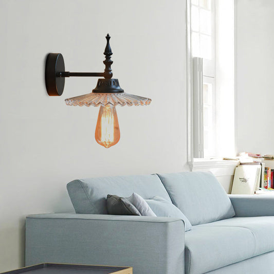 Frendorf | Klar/Grün Glas Schwarze Wandleuchte Kegel/Breite Flare 1-licht Industrie Wandlampe für Wohnzimmer