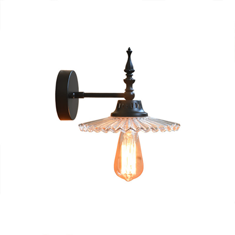 Frendorf | Klar/Grün Glas Schwarze Wandleuchte Kegel/Breite Flare 1-licht Industrie Wandlampe für Wohnzimmer