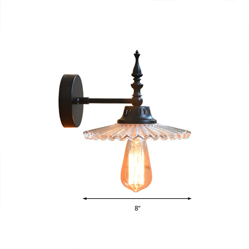 Frendorf | Klar/Grün Glas Schwarze Wandleuchte Kegel/Breite Flare 1-licht Industrie Wandlampe für Wohnzimmer