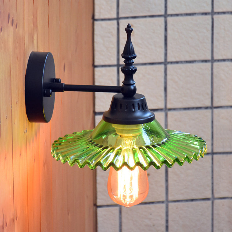 Frendorf | Klar/Grün Glas Schwarze Wandleuchte Kegel/Breite Flare 1-licht Industrie Wandlampe für Wohnzimmer