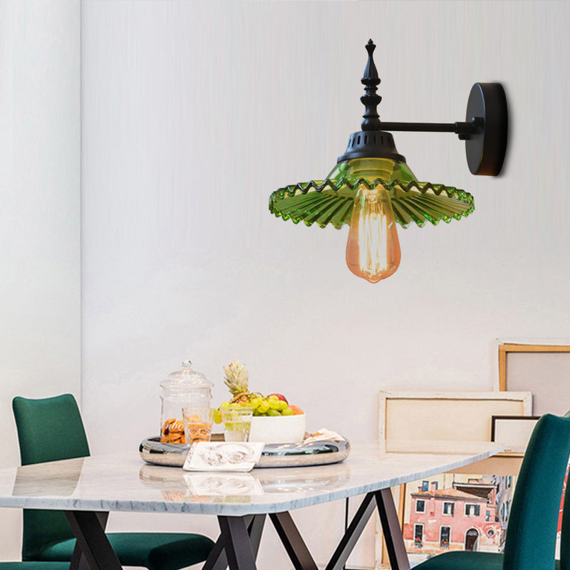 Frendorf | Klar/Grün Glas Schwarze Wandleuchte Kegel/Breite Flare 1-licht Industrie Wandlampe für Wohnzimmer
