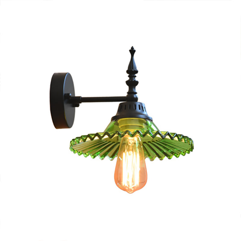 Frendorf | Klar/Grün Glas Schwarze Wandleuchte Kegel/Breite Flare 1-licht Industrie Wandlampe für Wohnzimmer