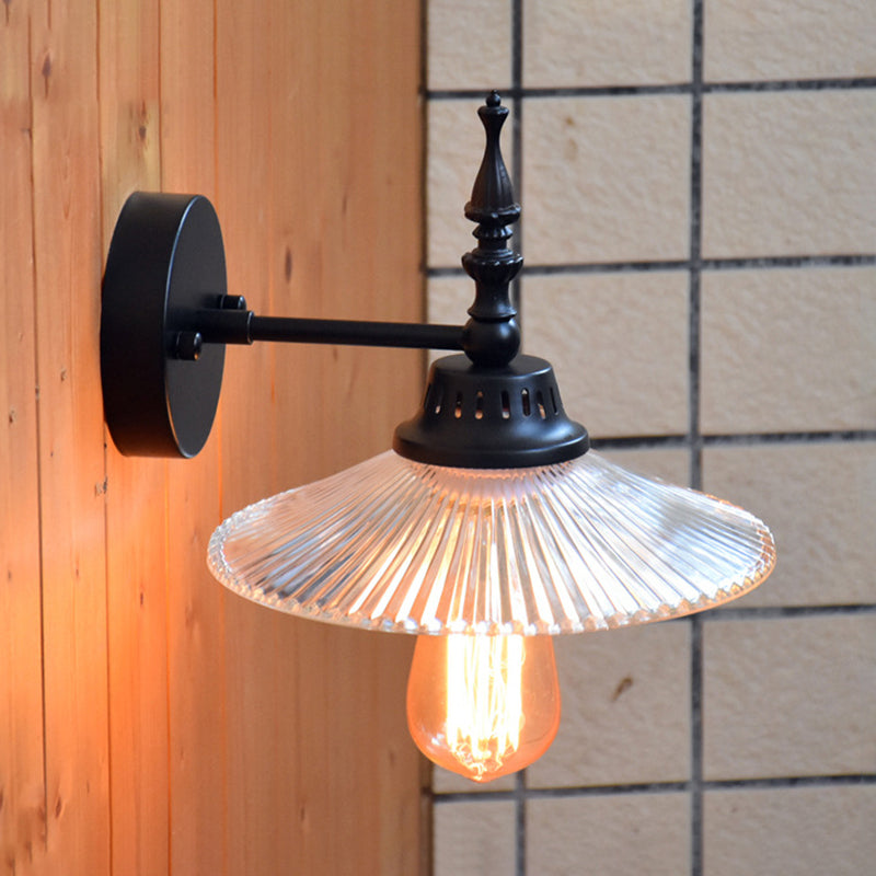 Frendorf | Klar/Grün Glas Schwarze Wandleuchte Kegel/Breite Flare 1-licht Industrie Wandlampe für Wohnzimmer