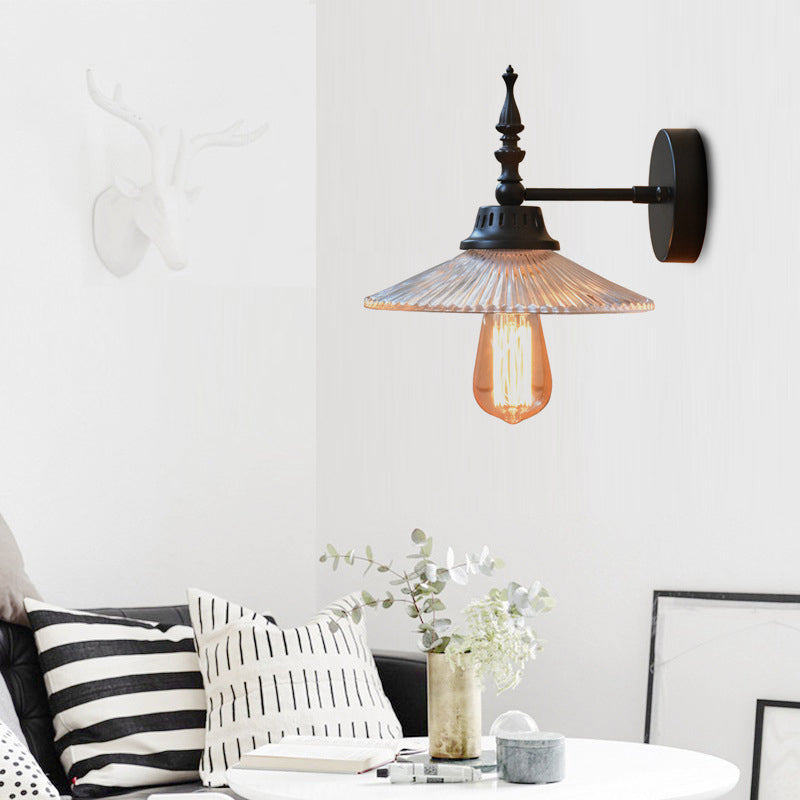 Frendorf | Klar/Grün Glas Schwarze Wandleuchte Kegel/Breite Flare 1-licht Industrie Wandlampe für Wohnzimmer