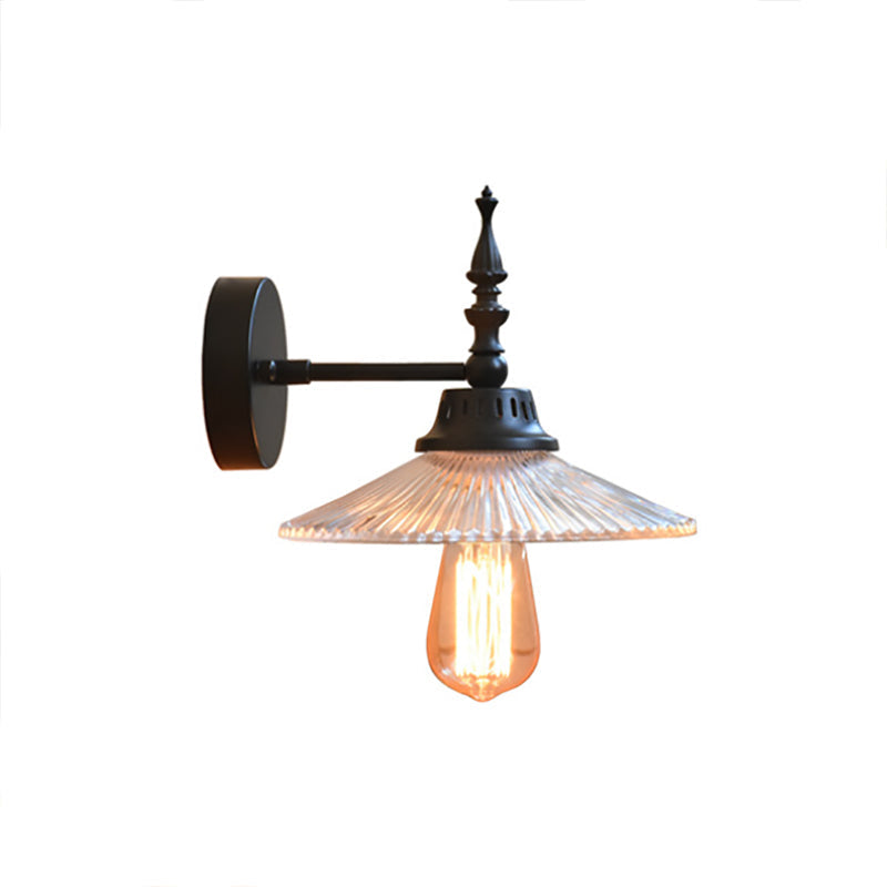 Frendorf | Klar/Grün Glas Schwarze Wandleuchte Kegel/Breite Flare 1-licht Industrie Wandlampe für Wohnzimmer