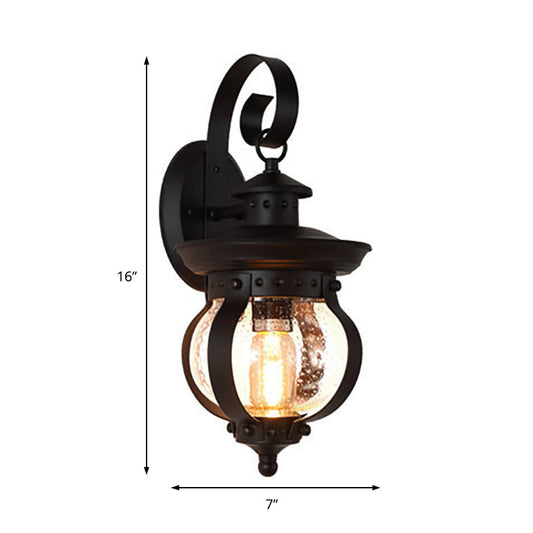 Frendorf | 1 Licht Seedy Glas Wandlicht Rustieke Zwarte Lantaarn Slaapkamer Verlichtingsarmatuur