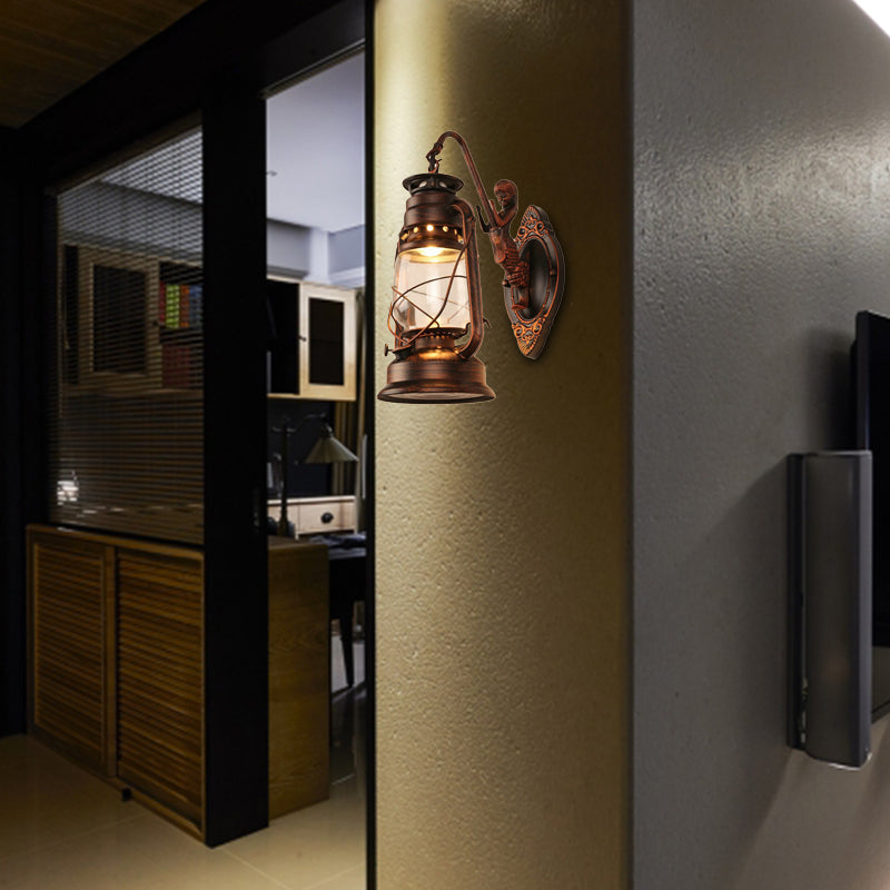 Frendorf | One Bulb Wandlamp met Lantaarn Schaduw Helder Glas Kust Slaapkamer Wandlamp in Zwart/Antiek Messing/Verweerd Koper met Zeemeermin