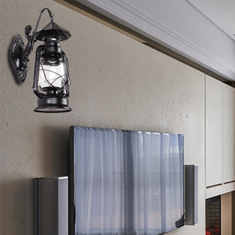 Frendorf | Kerosene Klare Glas Wandlamp Kust Enkel Peertje Woonkamer Sconces Lamp in Zwart/Antiek Messing