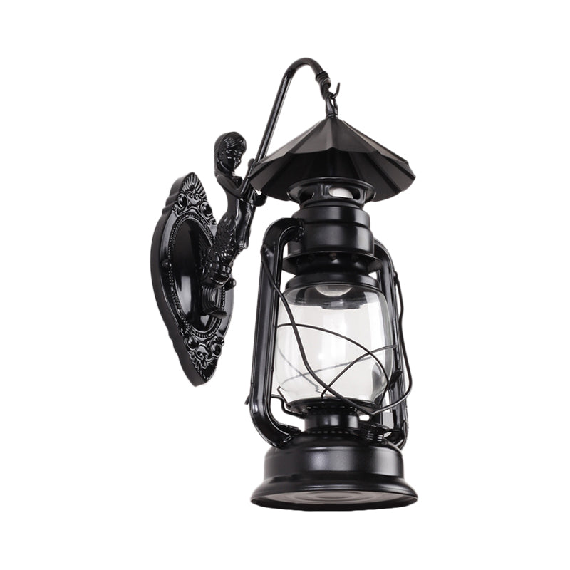 Frendorf | Kerosene Klare Glas Wandlamp Kust Enkel Peertje Woonkamer Sconces Lamp in Zwart/Antiek Messing