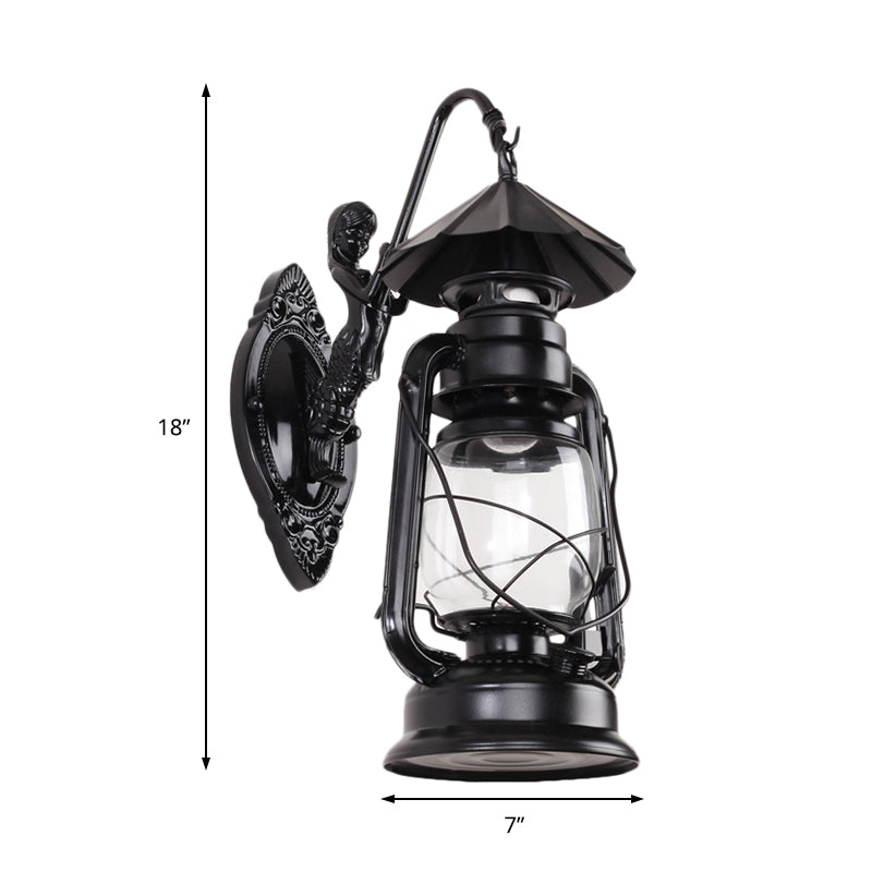 Frendorf | Kerosene Klare Glas Wandlamp Kust Enkel Peertje Woonkamer Sconces Lamp in Zwart/Antiek Messing