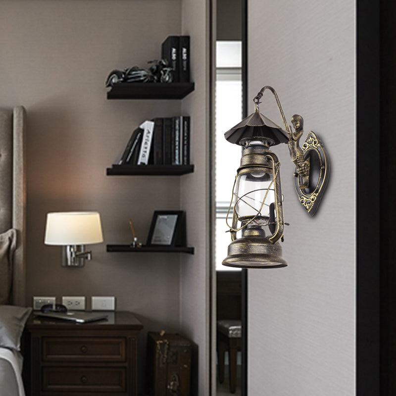 Frendorf | Kerosene Klare Glas Wandlamp Kust Enkel Peertje Woonkamer Sconces Lamp in Zwart/Antiek Messing