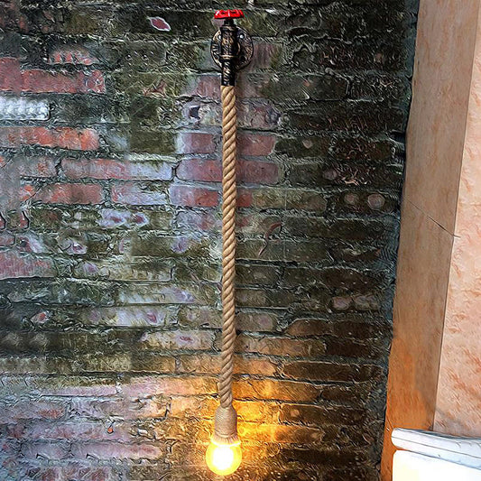 Frendorf | Wasserpfeife Metall Wandlicht Lodge Stil 1 Glühbirne Wandleuchtenleuchte mit hängendem Seil in Beige